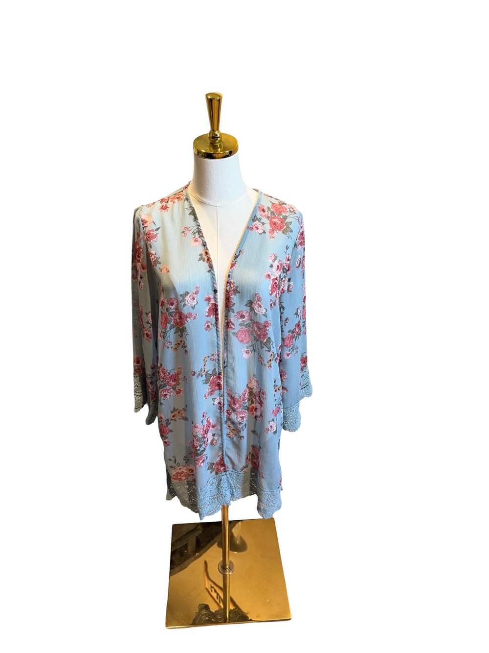 Y2K Rewind Light Blue Floral Open-Front Cardigan
